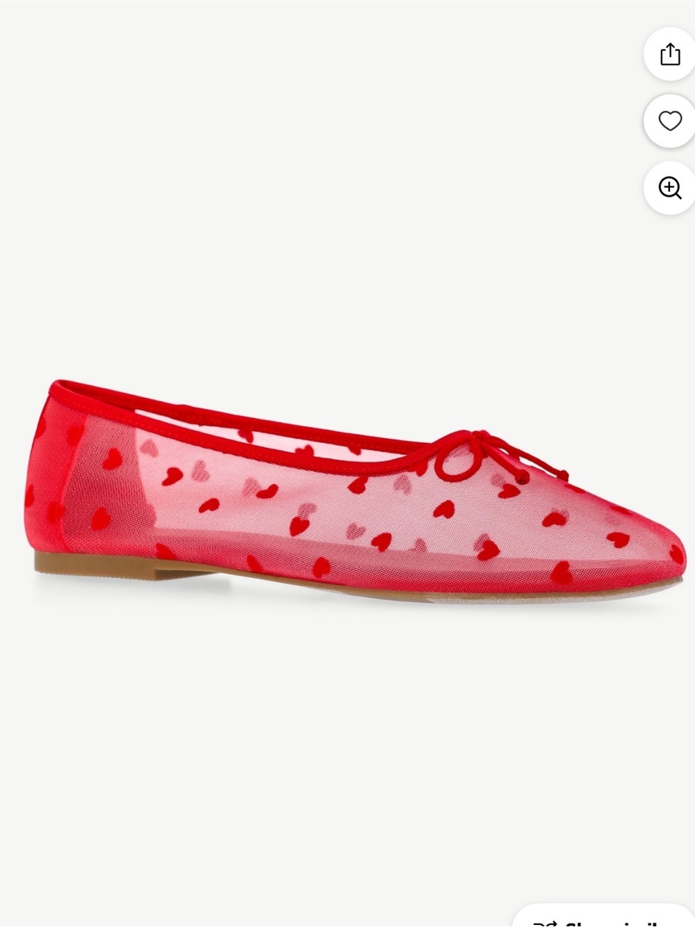 No Boundaries Womens Mesh Ballet Flats SZ 8 New Red Hearts Bows Soft Girl Fairy